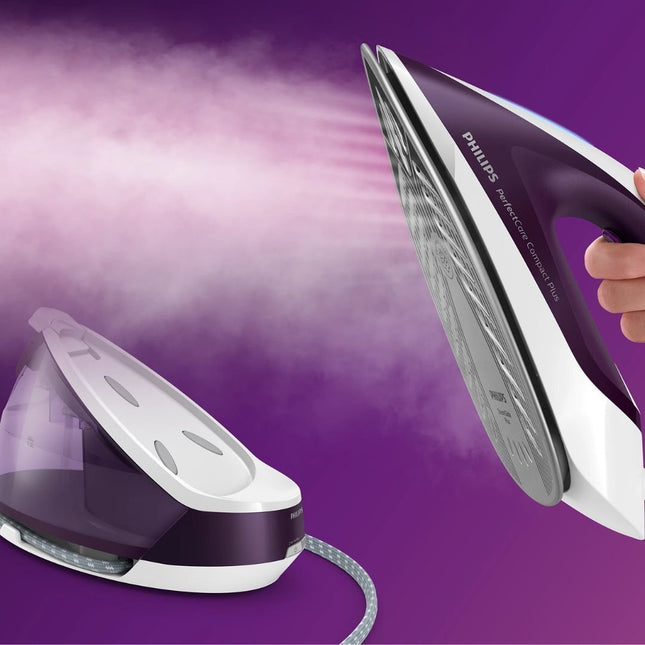 PHILIPS PerfectCare Compact Plus Σύστημα Σιδερώματος Χωρίς Ρυθμίσεις Θερμοκρασίας με Τεχνολογία OptimalTEMP & Συμπαγή Σχεδιασμό 6.5B 2400W 1.5L Χρώμα Μωβ GC7933/30