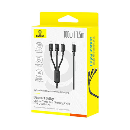 Baseus Cable 3in1 USB-C/Micro/Light to USB-C Silky One-for-Three 100W 1.5m Black
