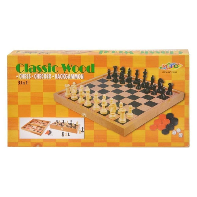 Ξύλινο Κλασσικό Παιχνίδι 3 σε 1 Τάβλι – Ντάμα – Σκάκι