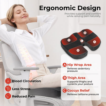 Lumivida Ergonomic Seat Cushion for Coccyx Orthopedic with Memory Foam & Carry Handle RSC01-2