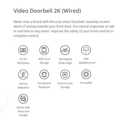 Anker Eufy Κουδούνι Πόρτας Ασφαλείας με Κάμερα, Wi-Fi Υψηλή Ανάλυση 2K και μαζί με Home Base