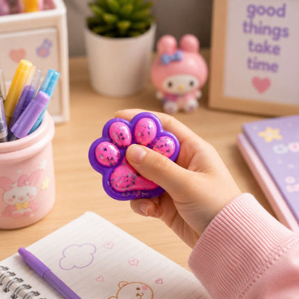 Αντιστρές Squishy Πατούσα Γάτας με Glitter και Pom Pom 3+ Ετών