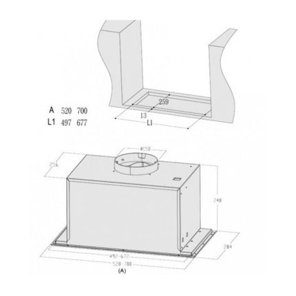 Midea Εντοιχιζόμενος Απορροφητήρας 60cm με Touch Control, 630 m³/h, & LED Φωτισμός, Inox & MH52B13250GB Μαύρο