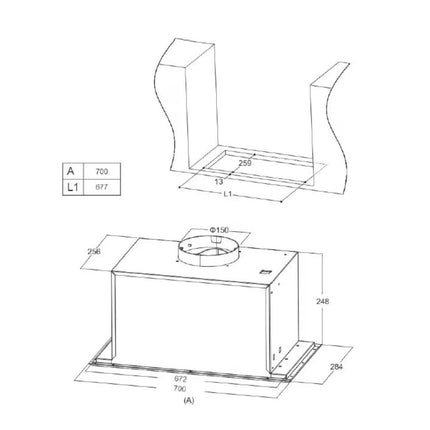 Midea Εντοιχιζόμενος Απορροφητήρας 70cm με LED Φωτισμός, 440 m³/h, 3 Ταχύτητες & Πλενόμενα Φίλτρα, MH70BI3200X Inox