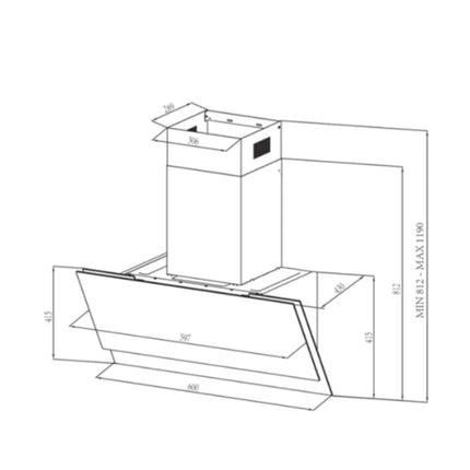 Midea Επικλινής Απορροφητήρας Τύπου Τζάκι 60cm, 650 m³/h, Ενεργειακή Κλάση A,  MH60A4300B Μαύρο Inox