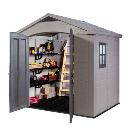 KETER Factor 8x6ft Πλαστική Αποθήκη Κήπου 182 x 256,6 x 243 cm με Διπλές Πόρτες, Παράθυρο, Δάπεδο & Φεγγίτη