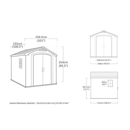 KETER Factor 8x8ft Πλαστική Αποθήκη Κήπου  Ρητινώδης Κατασκευή με Φεγγίτη, Παράθυρο, Διπλές Πόρτες & Δάπεδο