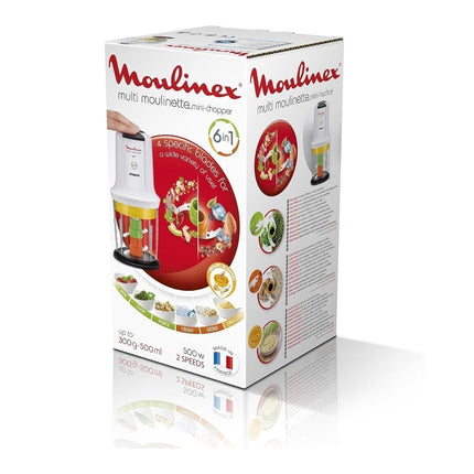 MOULINEX Multi Moulinette 6σε1 Πολυκόφτης 500W με Χωρητικότητα 0.5L, 4 Λεπίδες Κοφτερές/ Οδοντωτές & 2 Ταχύτητες AT723110