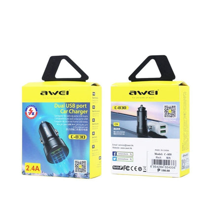 AWEI Φορτιστής Αυτοκινήτου με 2x USB, Γρήγορη & Ασφαλής Φόρτιση (2.4A), Μαύρο C-830