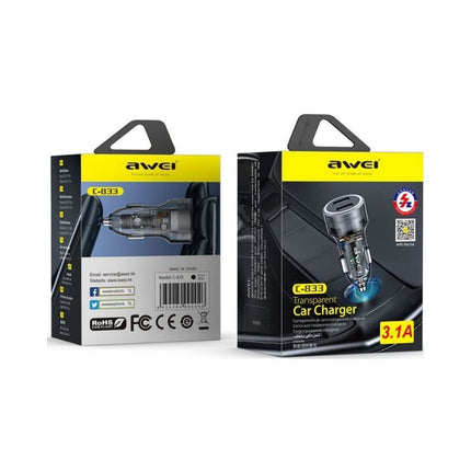 AWEI Φορτιστής Αυτοκινήτου Διπλής Θύρας USB-C & USB-A, PD30W + QC3.0, Αλουμινένια Κατασκευή, Μαύρο C-833