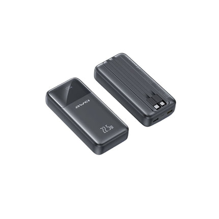 AWEI Power Bank 20.000mAh 22.5W Fast Charging με Ενσωματωμένα Καλώδια & Οθόνη Ένδειξης Φόρτισης, Μαύρο PK107K