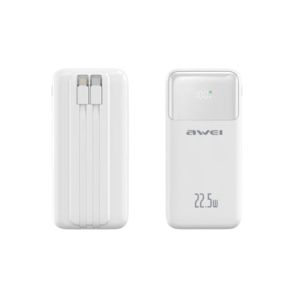 AWEI Power Bank 20.000mAh 22.5W Fast Charging με Ενσωματωμένα Καλώδια & Οθόνη Ένδειξης Φόρτισης, Λευκό PK107K
