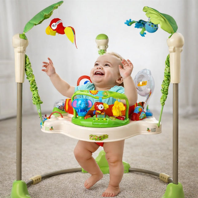 Baby Jumper Βρεφικό Τραμπολίνο Ζωολογικός Κήπος με Διαδραστικά Ζωάκια & Ρυθμιζόμενο Ύψος Πράσινο, 6+ Μηνών