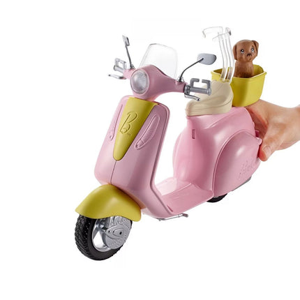 Barbie Σκούτερ με Καλαθάκι, Κουταβάκι και Κράνος για Κούκλα FRP56 3+ Ετών Ροζ