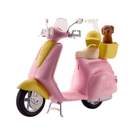 Barbie Σκούτερ με Καλαθάκι, Κουταβάκι και Κράνος για Κούκλα FRP56 3+ Ετών Ροζ
