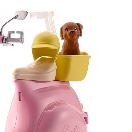 Barbie Σκούτερ με Καλαθάκι, Κουταβάκι και Κράνος για Κούκλα FRP56 3+ Ετών Ροζ