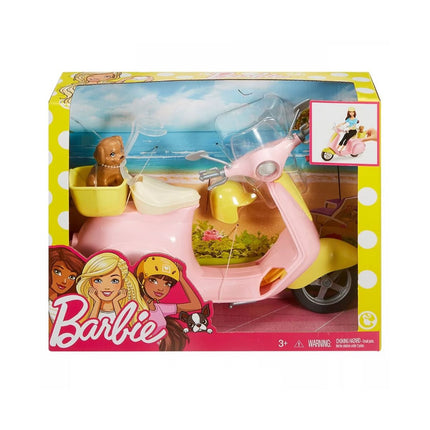 Barbie Σκούτερ με Καλαθάκι, Κουταβάκι και Κράνος για Κούκλα FRP56 3+ Ετών Ροζ