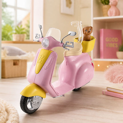 Barbie Σκούτερ με Καλαθάκι, Κουταβάκι και Κράνος για Κούκλα FRP56 3+ Ετών Ροζ
