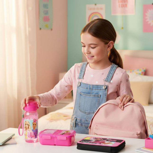 Barbie Παιδικό Σετ Φαγητού 3σε1 με Παγούρι 600ml, Δοχείο Φαγητού & Κασετίνα 4+ Ετών