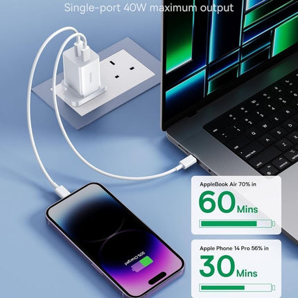 BASEUS Φορτιστής Τοίχου 40W με 2 Θύρες USB-C, Τεχνολογία GaN5 & Προστασία Υπερθέρμανσης