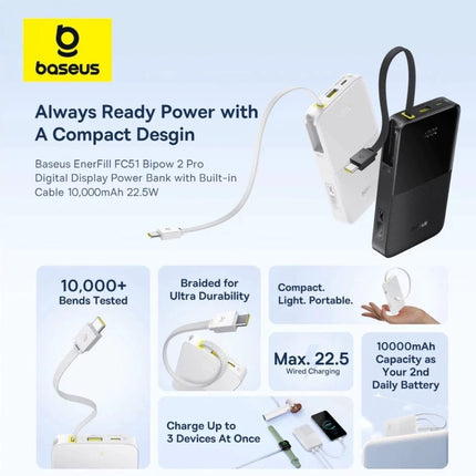 Baseus EnerFill FC51 Bipow2 Pro Powerbank 10000mAh 22.5W με Οθόνη, Λευκό