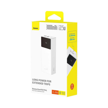 Baseus EnerFill FP41 Power Bank 30000mAh 22,5W με USB-C, 2 USB-A & Οθόνη, Λευκό
