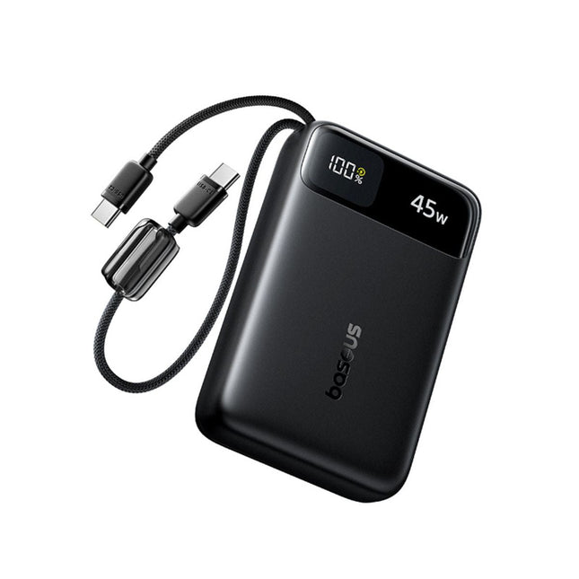 Baseus EnerFill FC11 Power Bank 20000mAh 45W με 2 Ενσωματωμένα Καλώδια USB-C & Οθόνη, Μαύρο