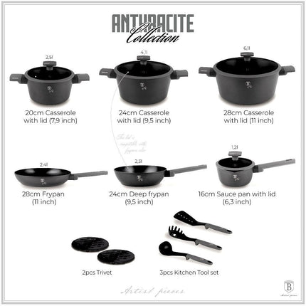 Berlinger Haus BH/8141Σετ Μαγειρικών 15 Τεμαχίων,  Anthracite με Αντικολλητική Επίστρωση