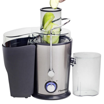 BESTRON Αποχυμωτής 400W Inox με Χωρητικότητα Δοχείου Χυμού 500ml, Ευρύ Στόμιο 65mm & 2 Ταχύτητες για Μαλακά & Σκληρά Φρούτα