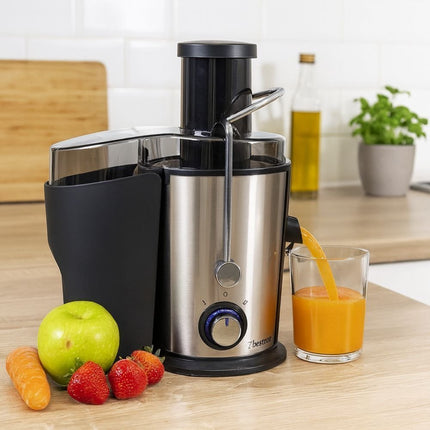 BESTRON Αποχυμωτής 400W Inox με Χωρητικότητα Δοχείου Χυμού 500ml, Ευρύ Στόμιο 65mm & 2 Ταχύτητες για Μαλακά & Σκληρά Φρούτα
