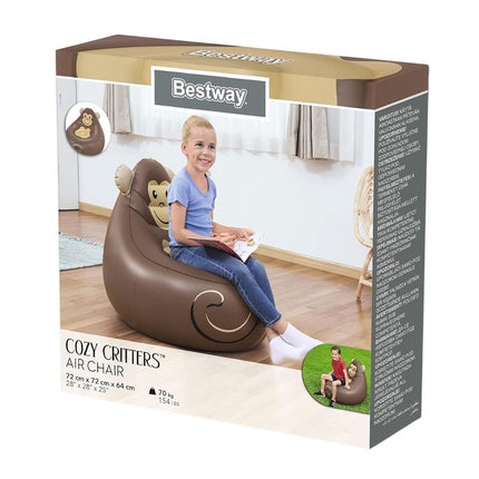 BESTWAY Cozy Critters Φουσκωτή Παιδική Πολυθρόνα Μαϊμού 72x72x64 cm 3+ Ετών Καφέ