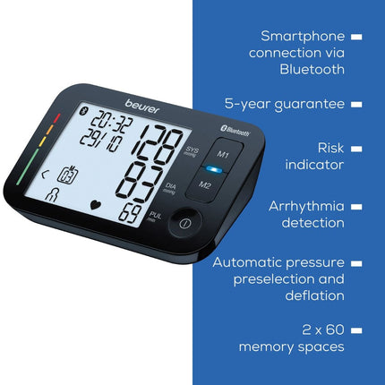 Beurer Πιεσόμετρο Μπράτσου με Bluetooth, Ανίχνευση Αρρυθμίας και Περιχειρίδα 22–44 cm BM54