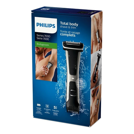 PHILIPS Bodygroom Series 7000 Επαναφορτιζόμενη Ξυριστική Μηχανή Σώματος με Διπλή Κεφαλή, 4D Τεχνολογία, Υποαλλεργικό Πλέγμα, Ρυθμιζόμενη Χτένα, Αδιάβροχη & έως 80 Λεπτά Λειτουργίας BG7025/15