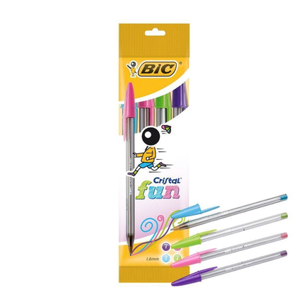 BIC Cristal Fun Σετ 4 Στυλό με Ζωντανά Χρώματα, Μεγάλη Μύτη 1,6mm για Έντονη Γραφή