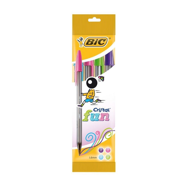 BIC Cristal Fun Σετ 4 Στυλό με Ζωντανά Χρώματα, Μεγάλη Μύτη 1,6mm για Έντονη Γραφή