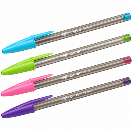 BIC Cristal Fun Στυλό 1,6 mm σε 4 Χρώματα, 4 Τεμάχια B-524173 Ροζ, Μωβ, Γαλάζιο & Λαχανί