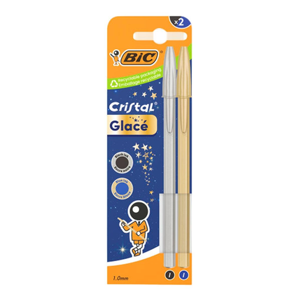 BIC Cristal Glacé Στυλό Διαρκείας με Μπίλια 1.0mm 2 Τεμάχια B-302546 Χρυσό & Ασημί, Μπλε & Μαύρο Μελάνι
