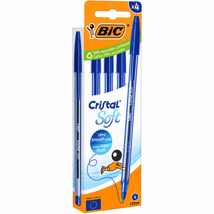 BIC Cristal Soft Στυλό Μπίλιας με Απαλή Γραφή Easy Glide 1.2mm 4 Τεμάχια B-516341 Μπλε