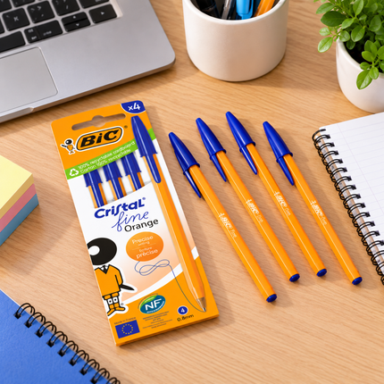BIC Orange Fine Στυλό Διαρκείας 0.8mm με Μπλε Μελάνι – 4 Τεμάχια B-516336