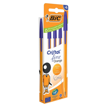 BIC Orange Fine Στυλό Διαρκείας 0.8mm με Μπλε Μελάνι – 4 Τεμάχια B-516336