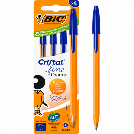 BIC Orange Fine Στυλό Διαρκείας 0.8mm με Μπλε Μελάνι – 4 Τεμάχια B-516336
