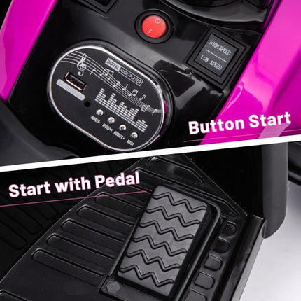 Ηλεκτροκίνητη Παιδική Τετράτροχη Μοτοσικλέτα 12V με Ήχο & Φώτα, Μωβ, 3+ Ετών