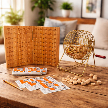 BINGO Επιτραπέζιο Παιχνίδι Πλήρες Σετ με Μεταλλικό Κλωβό & Ξύλινες Μπίλιες 6+ Ετών