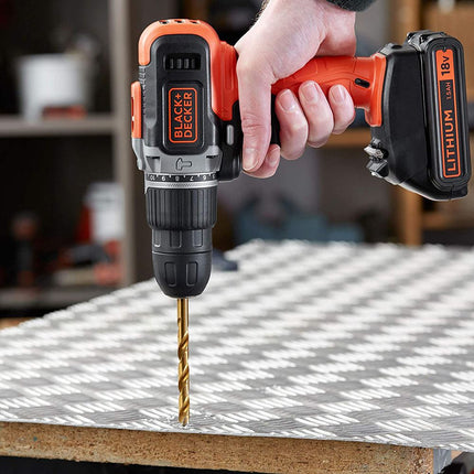 Black & Decker Σετ Κρουστικό Δραπανοκατσάβιδο Μπαταρίας 18V με 2 Μπαταρίες 1.5Ah, Φορτιστή & Βαλιτσάκι Μεταφοράς