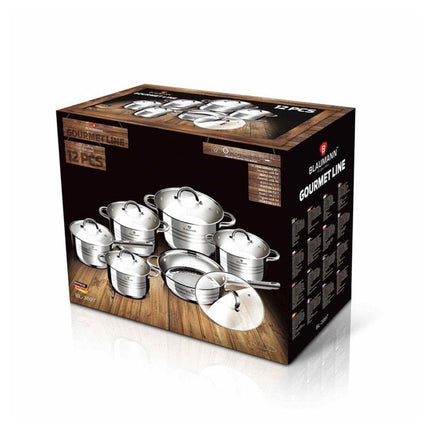 Blaumann Gourmet Line BL-3875 Σετ Μαγειρικών Σκευών 12 Τεμαχίων , Ανοξείδωτα Σκεύη με Πάτο 5 Στρώσεων και Κατάλληλα για Επαγωγή