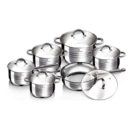 Blaumann Gourmet Line BL-3875 Σετ Μαγειρικών Σκευών 12 Τεμαχίων , Ανοξείδωτα Σκεύη με Πάτο 5 Στρώσεων και Κατάλληλα για Επαγωγή