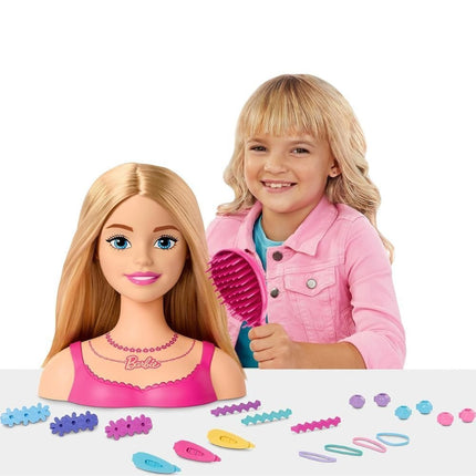 Barbie Σετ Styling Κεφαλή Κούκλας με Ξανθά Μαλλιά, 20 Αξεσουάρ για Χτενίσματα & Μακιγιάζ