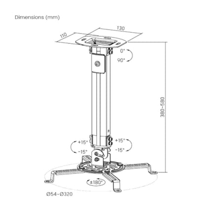 Brateck Βάση Οροφής για Projector 38–58cm έως 13.5kg PRB-18S Μαύρο