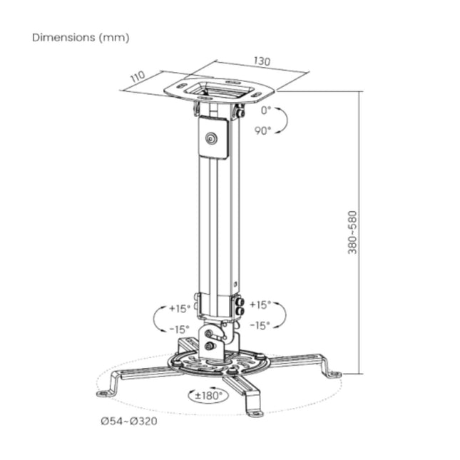 Brateck Βάση Οροφής για Projector 38–58cm έως 13.5kg PRB-18S Μαύρο