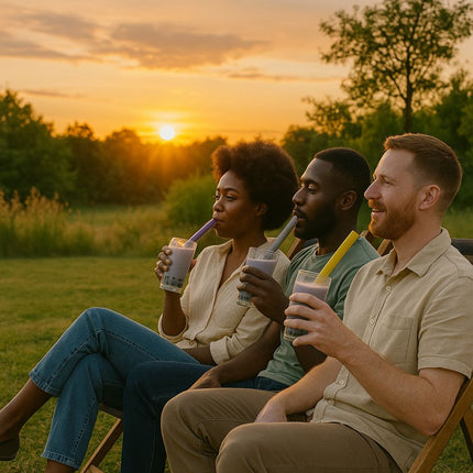 Σετ Bubble Tea με Σκόνη Taro 1kg, Μαύρες Πέρλες Tapioca 3kg & 100 Πολύχρωμα Καλαμάκια